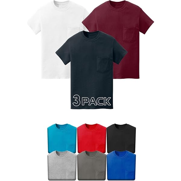 Pack De 5 T-shirts Homme Basiques - Manches Courtes, Uni - Rouge, Charbon, Bleu - 100% Coton - Tailles S à 2XL - Marque Anvil