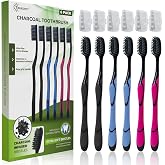 Charcoal Toothbrush 6 Pack, Natural Teeth Whitening Solution - Ultra Soft Tooth Brush - Gentle, Slim Brush Head - Black Toothbrushes for Adults Working Great with Activated Charcoal Toothpaste