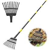 Garden Leaf Rake, 8.5" Head, 36-74 " Adjustable Handle, Sturdy Steel Tines | 8.5&rdquo; Narrow Small Head, 36-74&rdquo; Long Handle, 0.271 In Wide Steel Tines, Carbon Steel Handle, Detachable Portable