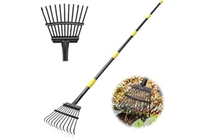 BIRD TWIG Garden Rake for Leaves - Heavy Duty Metal Leaf Rakes for Yard,Lawn,Shrub,Grass,Mulch,8.5" Small Head,6ft Adjustable Handle for Kids Adults