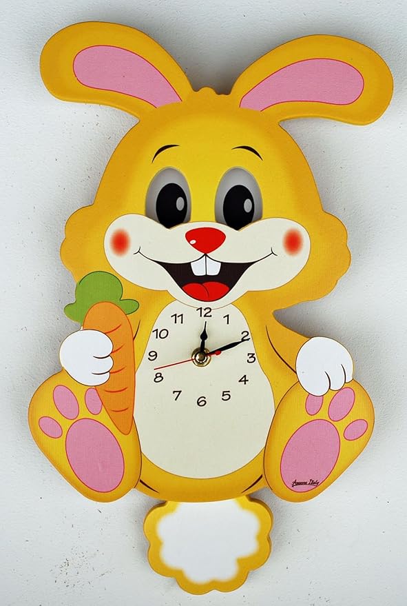 Reloj de péndulo de balanceo de conejo y ojos móviles - Madera