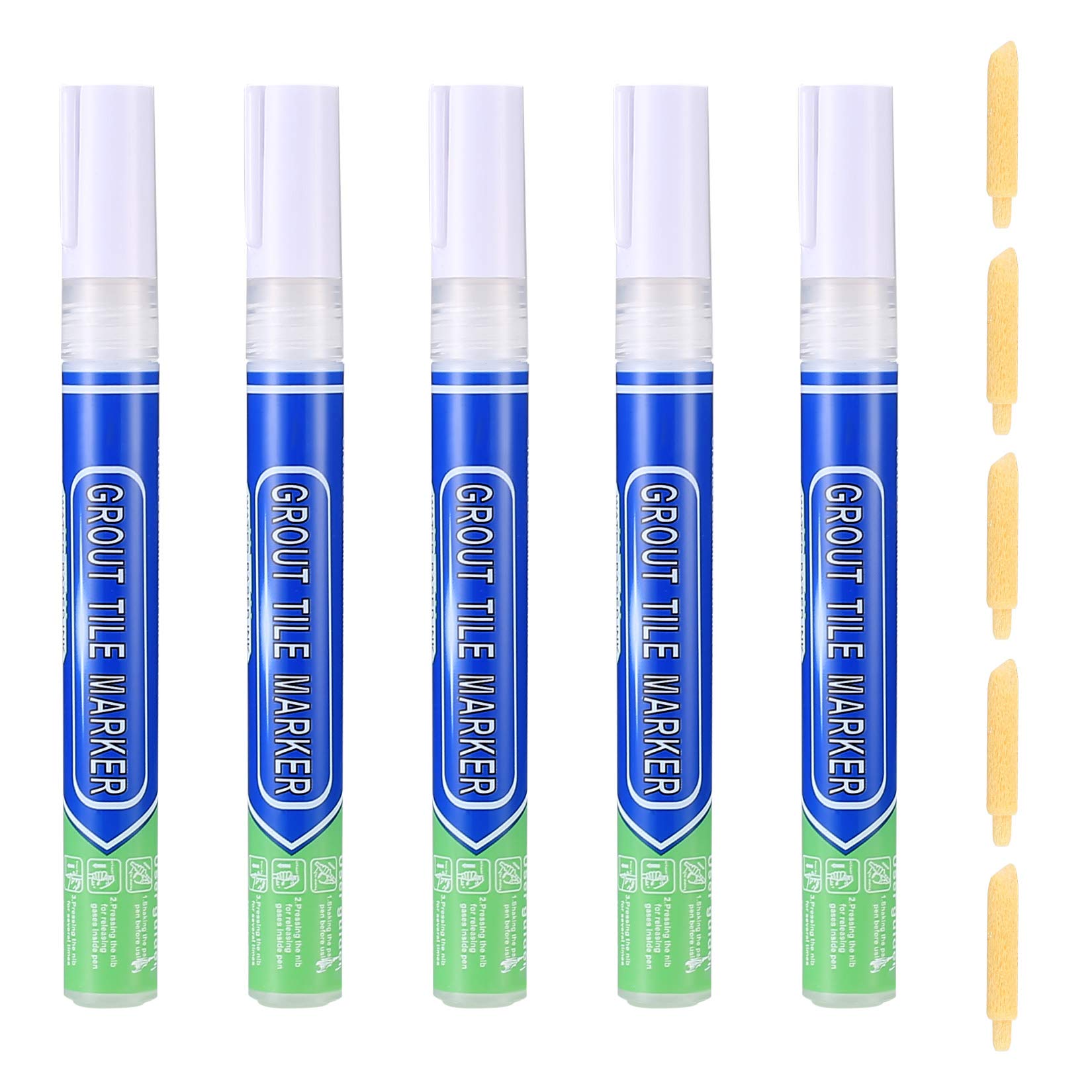 5 Pcs Grout Pen Whites, White Grouting Tiles Pen, Tile Grout Reviver Pens, Grout Restorer Marker Repair Pens for Wall Lines Floor Tile Gap - White