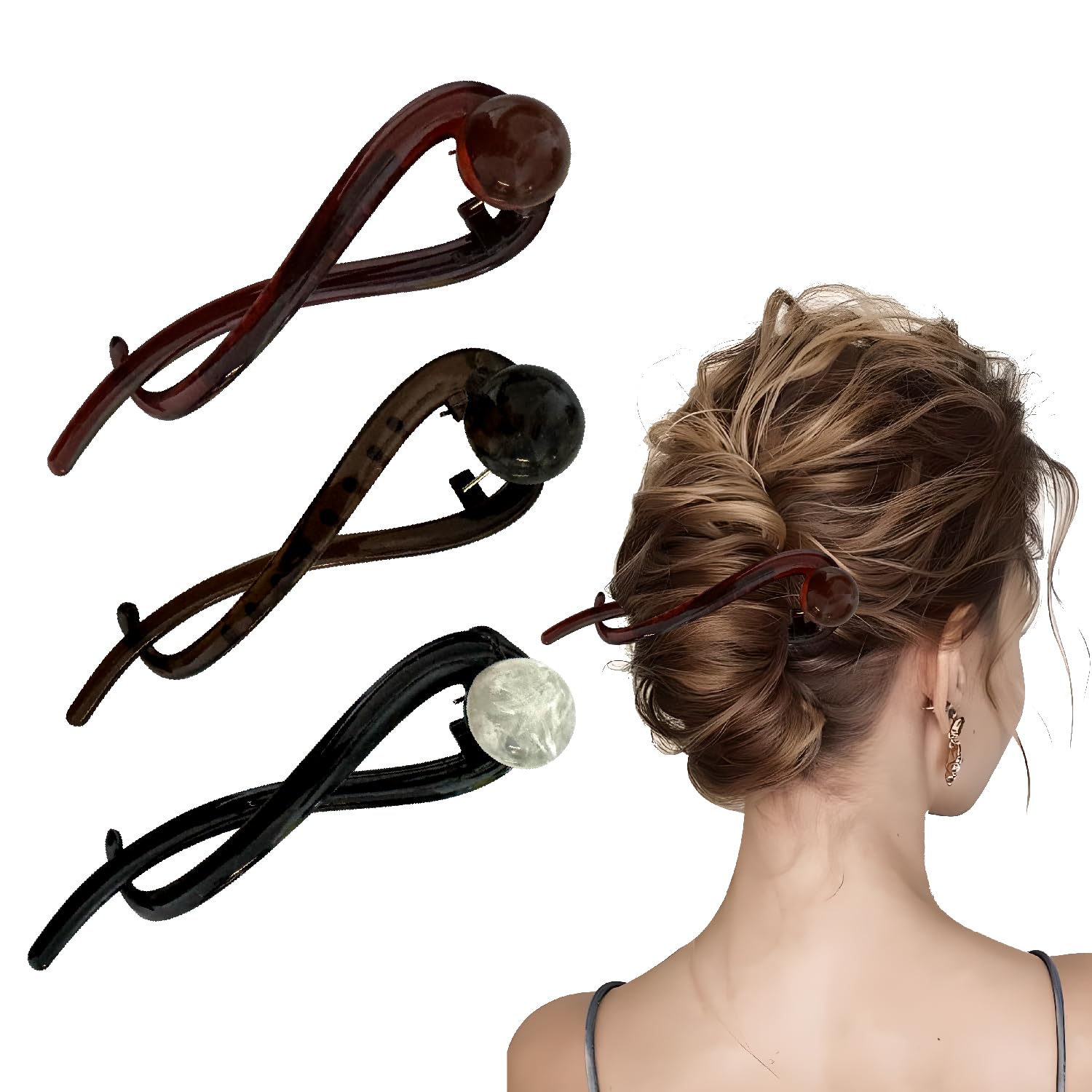 3PCS Pearl French Hair Pin, French Fried Dough Twists Hairpin,Coarse Hair Clip-Multicolor