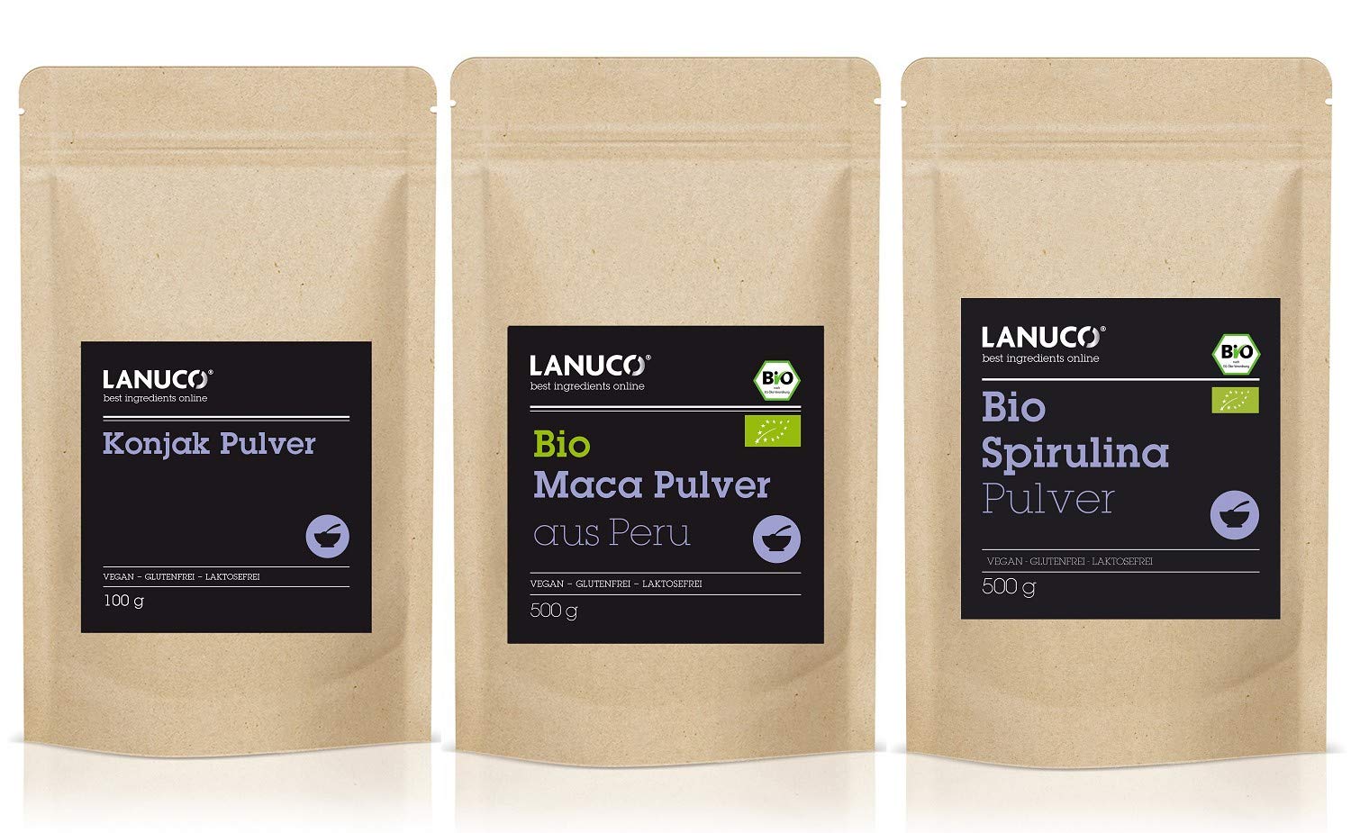 Superfood Box Bio Maca, Bio Spirulina, Konjak Pulver Superfoods & Ballaststoffe in einer Box