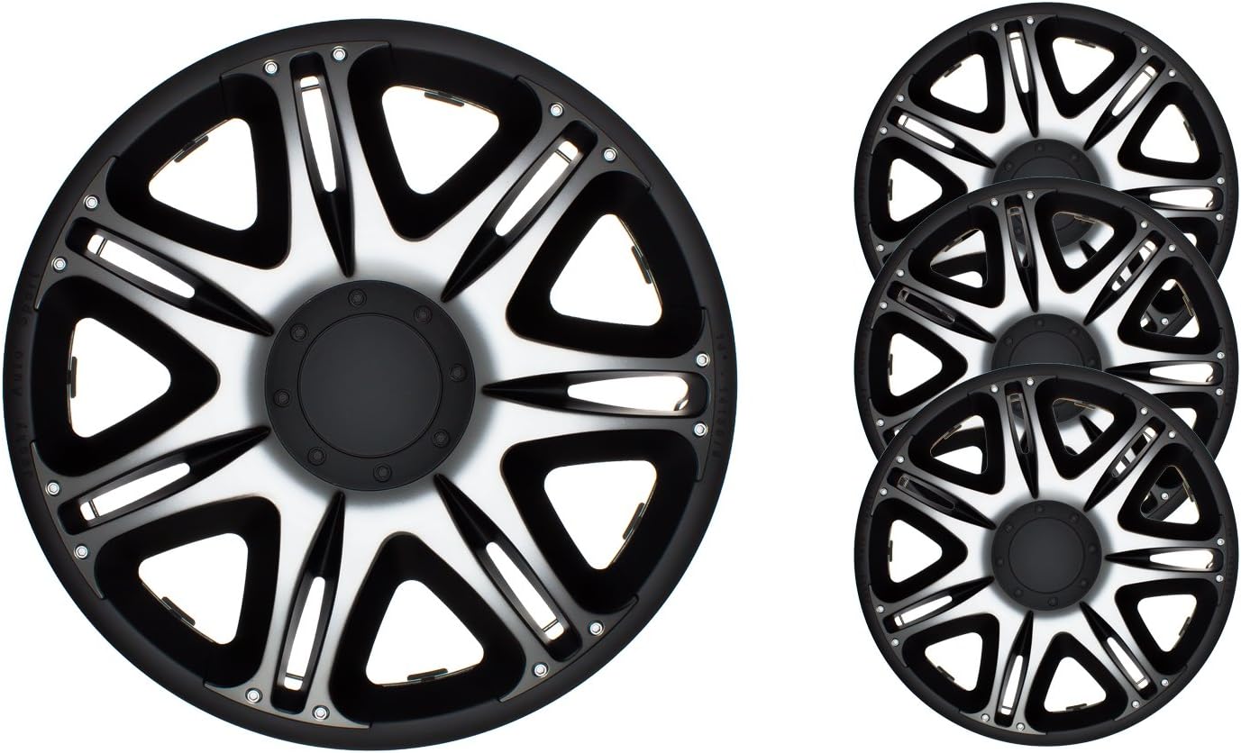 4pc Set Wheel Trims Wheel Covers Hub Caps BARRACUDA NASCAR SILVER-BLACK 15 inch