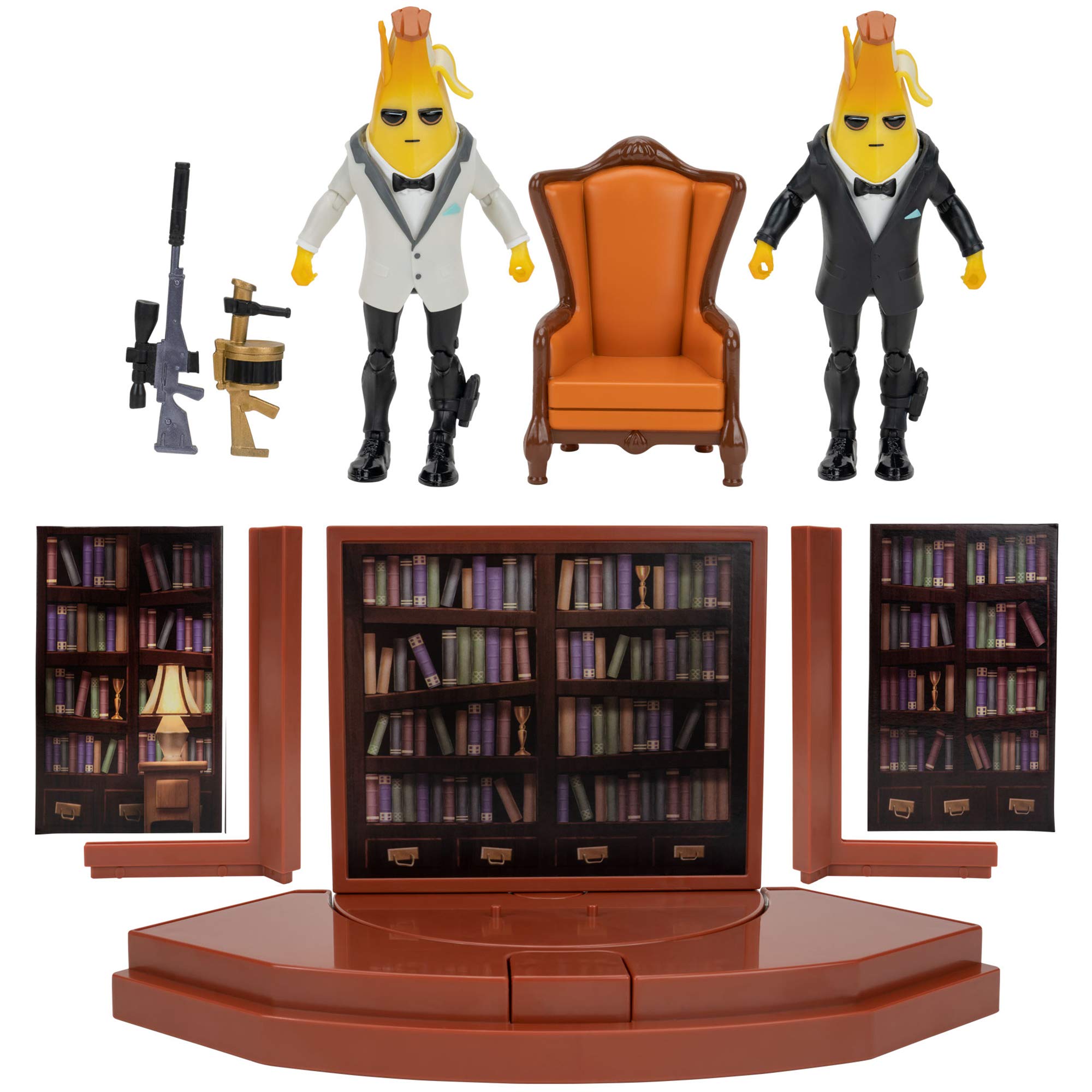 Fortnite Agent’s Room Agent Peely, Includes 2 (4-inch) Articulated Agent Peely Figures, Playset with Secret Passageway, Legendary Accessories, Weapons, Accessory Storage