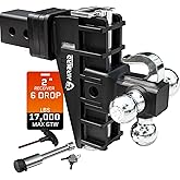 Airbird Adjustable Trailer Hitch with Hook Tri-Ball(1-7/8",2", 2-5/16") Fits 2-Inch Receiver MAX 17000 LBS GTW,Class 3 Tow Hitches 6”Drop/Rise, Heavy Duty Truck,BLK