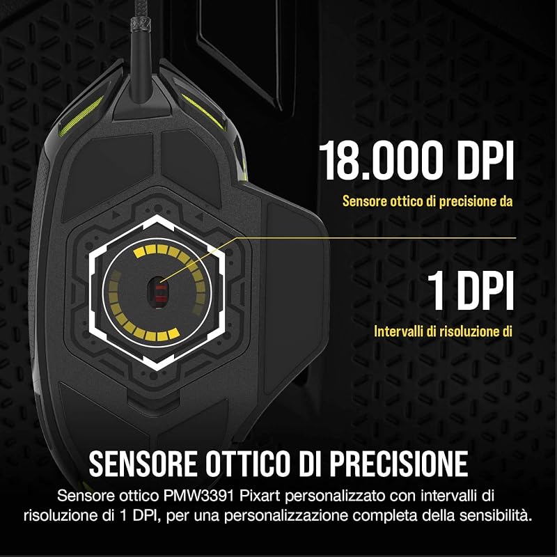 NIGHTSWORD RGB Mouse da Gioco per FPS/MOBA, 18.000 DPI – Nero