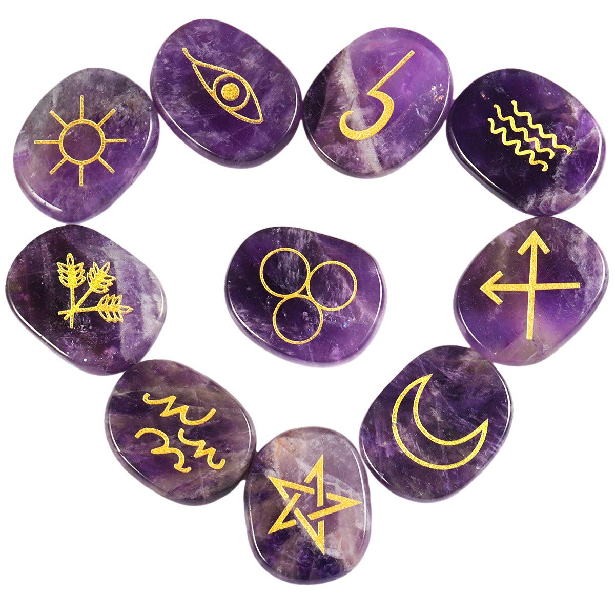 KYEYGWO Amethyst Witches Runes Set, Rune Stones with Engraved Gypsy Wiccan Pagan Symbol for Divination Meditation Healing