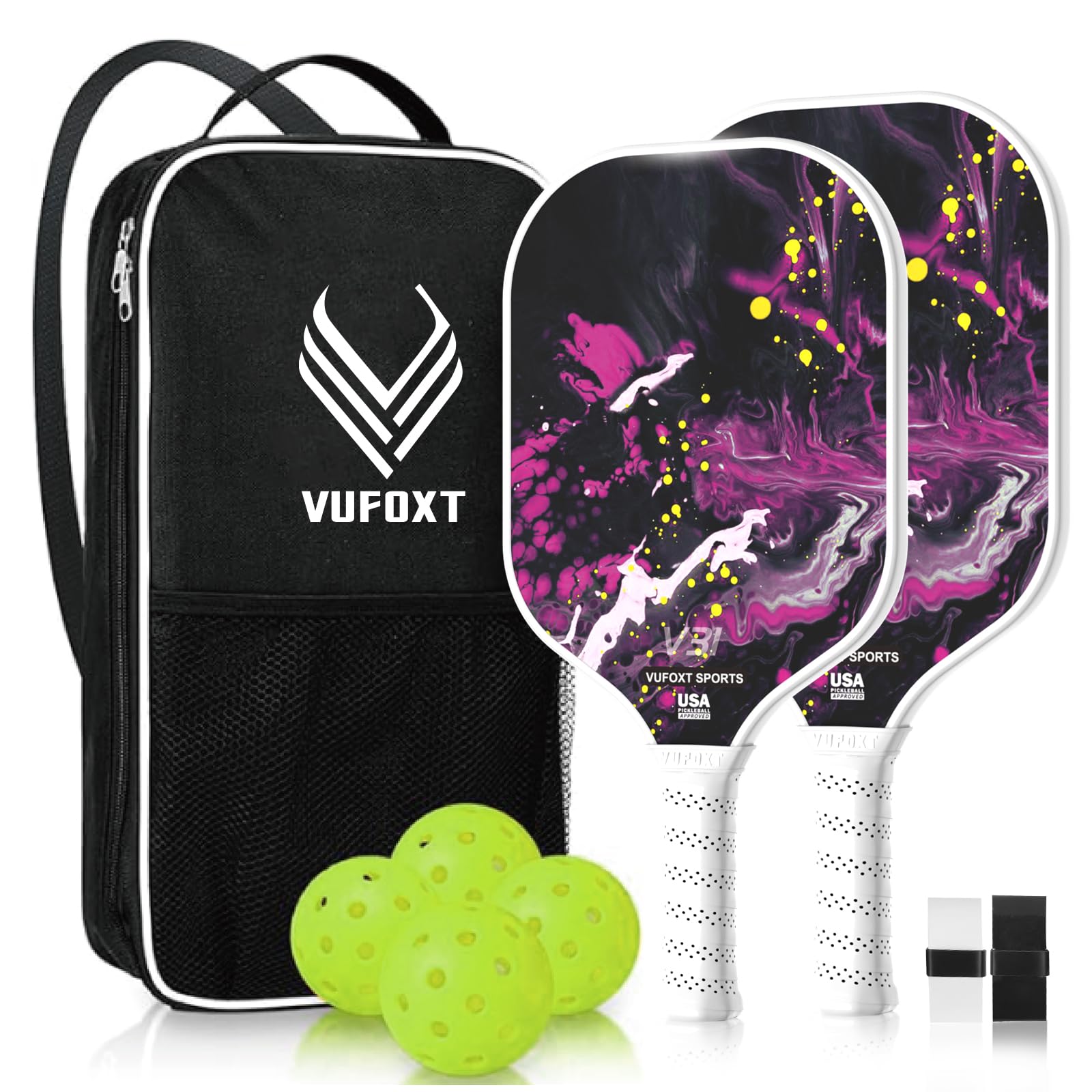 Pickleball Paddles Set of 2, USAPA Approved Fiberglass Surface Pickleball Sets PP Honeycomb Core Pickle Ball Rackets, Lightweight Paddles for Men Women, Image