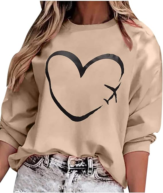 Sudadera De Manga Larga Para Mujer WIEIYM - Cuello Redondo, Estampado Gráfico, Tejido Mezcla Algodón, Tallas S A XXL