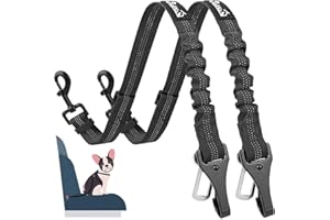 AUTOWT Dog Seat Belt, Adjustable Dog Safety Belt Leash, 2 in 1 Latch Bar Attachment Dog Car Seatbelt with Elastic Nylon Bunge