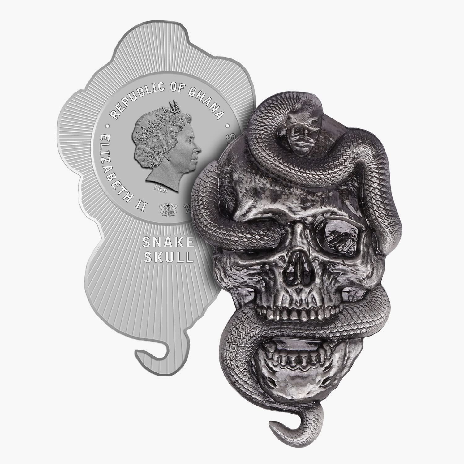 The Koin Club Snake Skull 3D Antique Silver Plated Limited Edition Coin Ghana 2022 2 Cedis