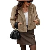 AMZANGEL Women's Cropped Lapel Faux Fur Jacket Warm Long Sleeve Winter Fluffy Coat with Pockets