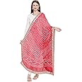 DUPATTA BAZAAR Woman's Bandhini Silk dupatta with Gotta Patti Border.