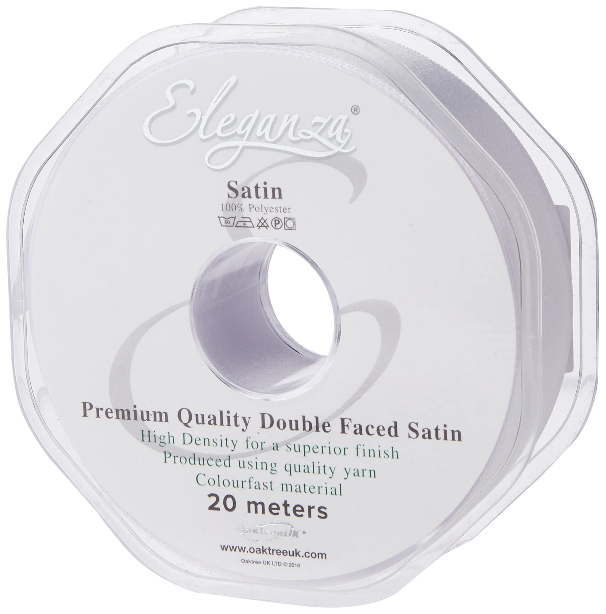 Eleganza Double Faced Satin 25mm x 20m White No.01, 25 mm x 20 m