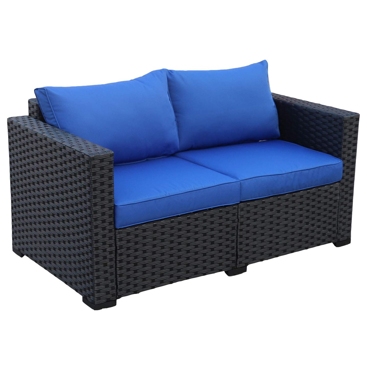 Patio Rattan Wicker Single Chair Outdoor Armchair Sofa Furniture With Thick Blue Cushion Steel Frame Set Of 2 Patio Lawn Garden Patio Furniture Accessories