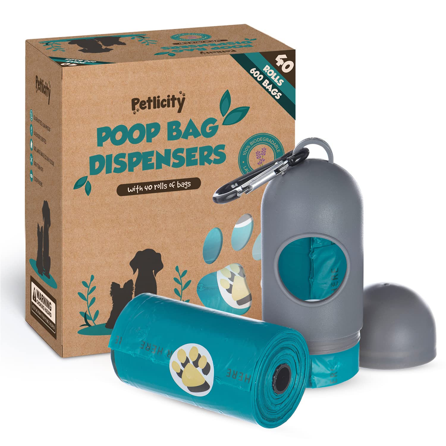 Fineway® 600 Dog Pet Waste Poo Bags Carrier Dog With 2 Bone Shape Dispensers – Biodegradable Extra Large Leak Proof Bags-Eco Friendly Paw Print Dog Cat Poop Bags (40 Roll)