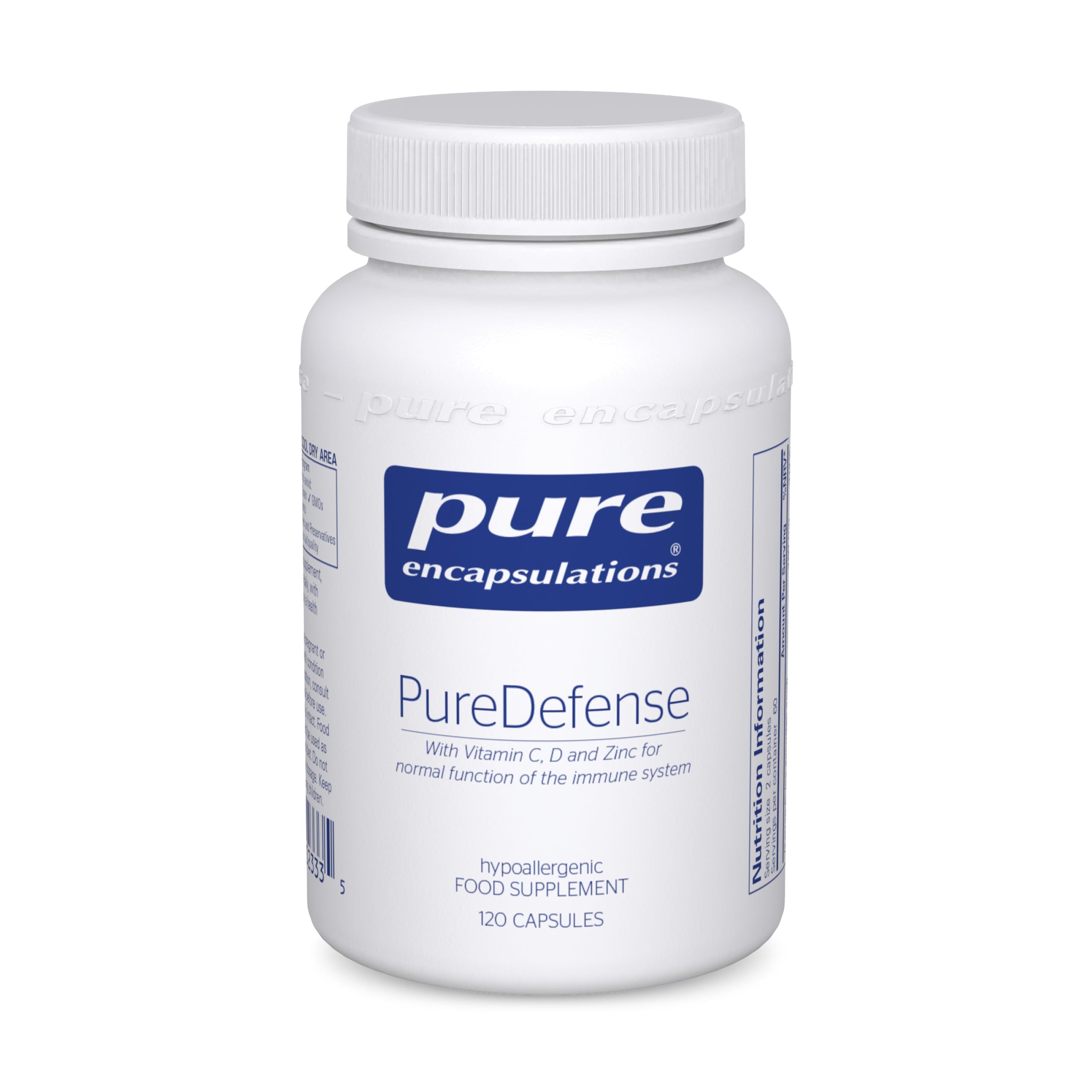 Pure Encapsulations PureDefense - Hypoallergenic Nutritional Supplement with Vitamin C, D and Zinc - 120 Capsules