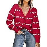 Saodimallsu Womens Heart Cardigan Sweaters Valentines V Neck Button Down Long Sleeve Knit Striped Sweater Coats