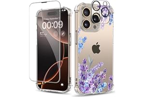 ilnehc for iPhone 16 Pro Max Case,[3 in 1] with Screen Protector & Camera Lens Protector, Flower Pattern Design,Clear Soft Shockproof Floral Phone Cover for Women Girls 2024 6.9" (Lavender/Purple)