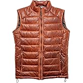 Zulin Brown Distressed Quilted Puffer Down Leather Vest Men| Lightweight vest men | Down leather real men vest |