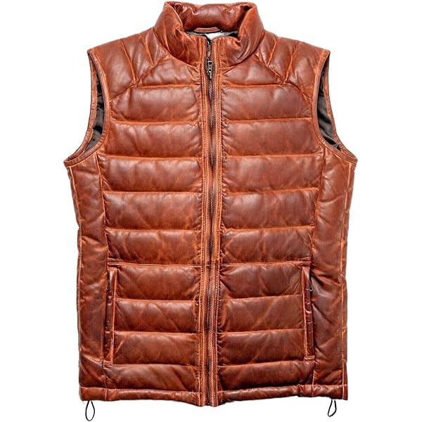 Zulin Puffer Vest Men Real Lambskin Leather Quilted Down