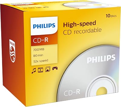 Philips CD-R 80 Minute 52x Speed Blank Discs 10 Pack Jewel Case