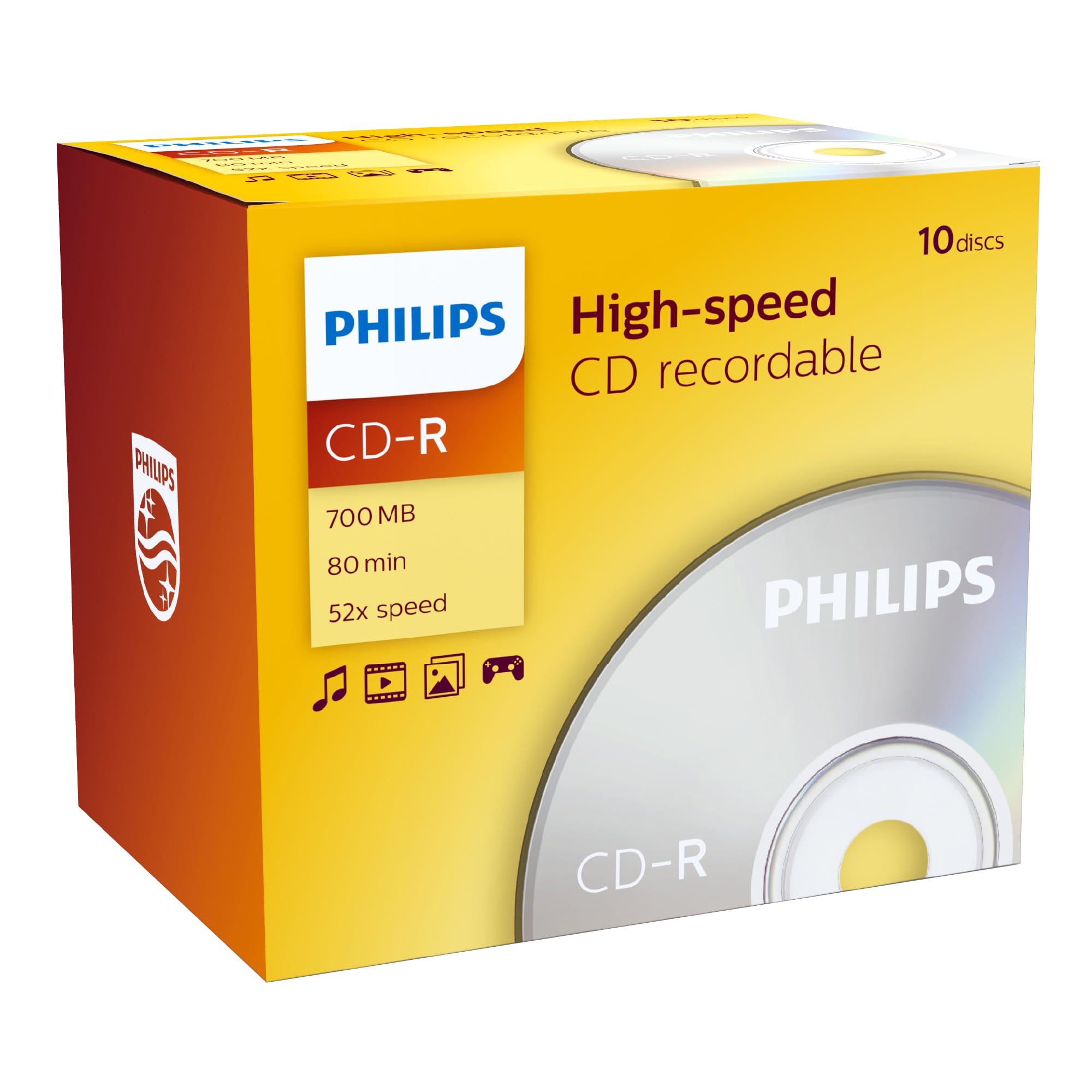Philips CD-R 80 Minute 52x Speed - Standard Jewel Case - 1 x Pack of 10 Single Discs