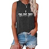 BLACKMYTH Women's Graphic Pray Wait Trust Cross Graphic Tank Tops