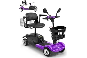 WheelWavi 4-Wheel Foldable Mobility Scooter for Adults & Seniors - Heavy-Duty Compact Travel Scooter with Long-Lasting Battery, LED Lights, Basket & Portable Design (Purple)