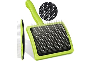 Pecute Slicker Brush for Dogs Cats with Air-Cushion and Soft Pins, Dog Brush for Shedding Massaging Grooming, Lightweight Cat Brush with Pet Comb, Gently Removes Loose Fur Undercoat