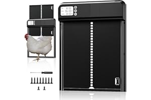 POBUGY Automatic Chicken Coop Door, LCD Display Battery Operated Chicken Door with Timer, Aluminum Anti-Pinch Type Run Chicken Automatic Door IPX4 Chicken Door Opener