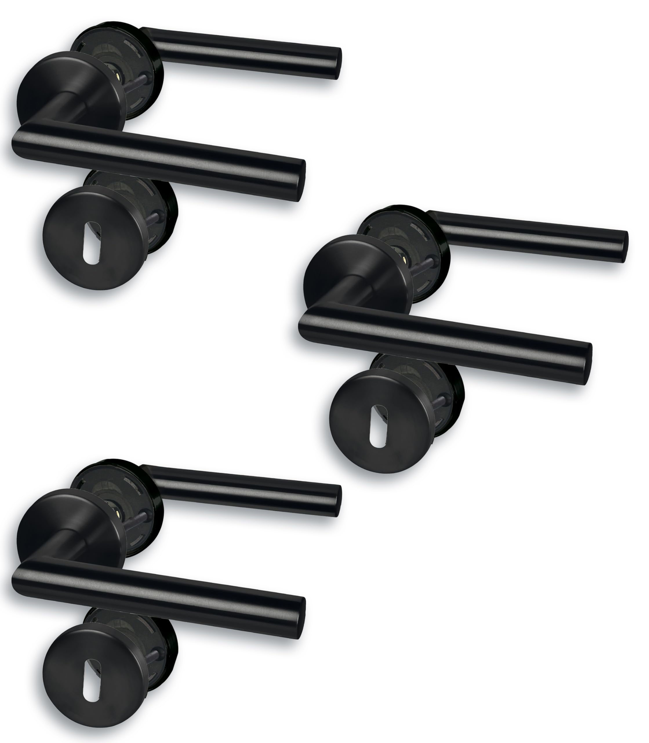 Alpertec Set of 3 Rosette Fittings, Stainless Steel, Black, for 3 Room Doors with Deadlock Holes, Cliprosette, Diameter 52 mm, Door Handle, Door Handle