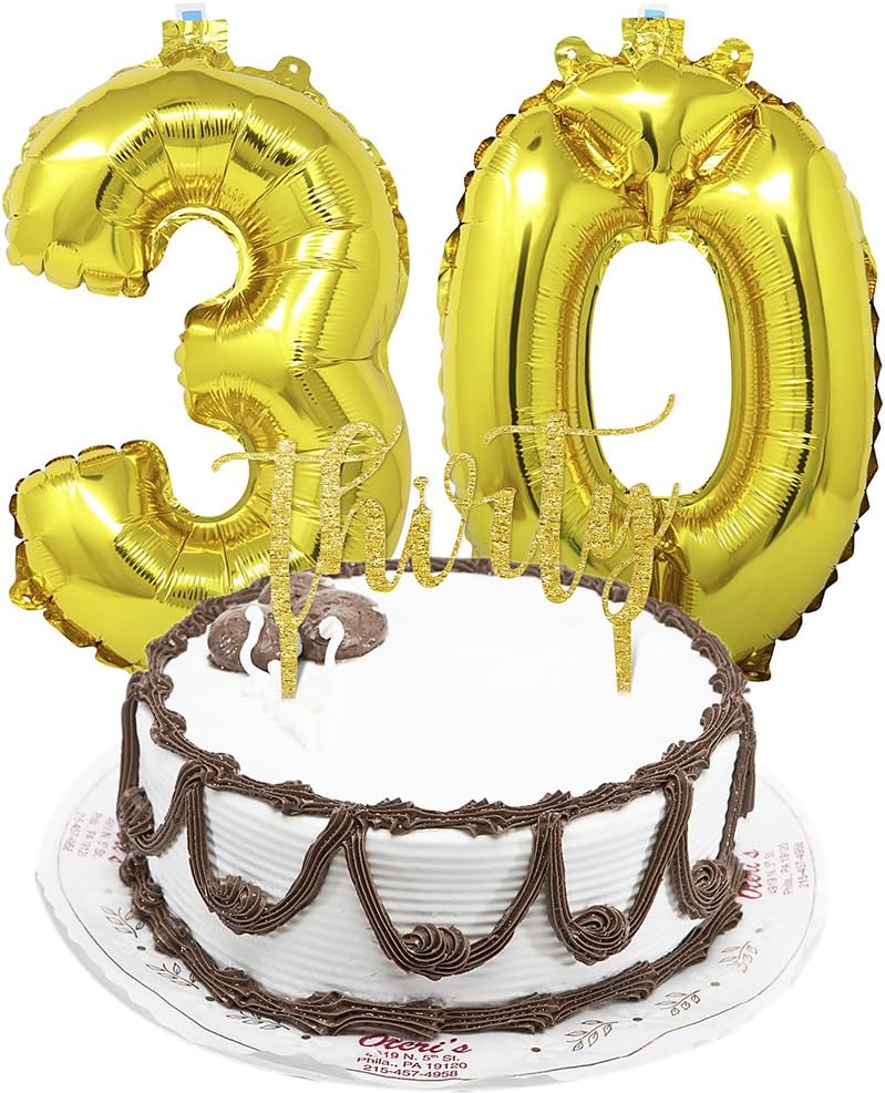 30th Birthday Cake Topper Happy Birthday Party Cake Decoration with 30 Foil Number Balloons for party Decor