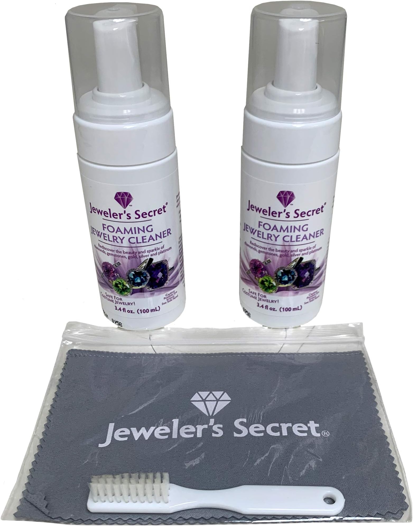 TECH Jeweler's Secret Jewelry Cleaner Kit - Foaming Cleaner, Cloth and Brush - Earrings, Necklace, Bracelet, Ring Cleaner