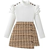 YOURUIKEY Girls Clothes Skirt Set 2 Piece Ruffle Sleeve Shirts and Plaid Skirts Fall Winter Outfits