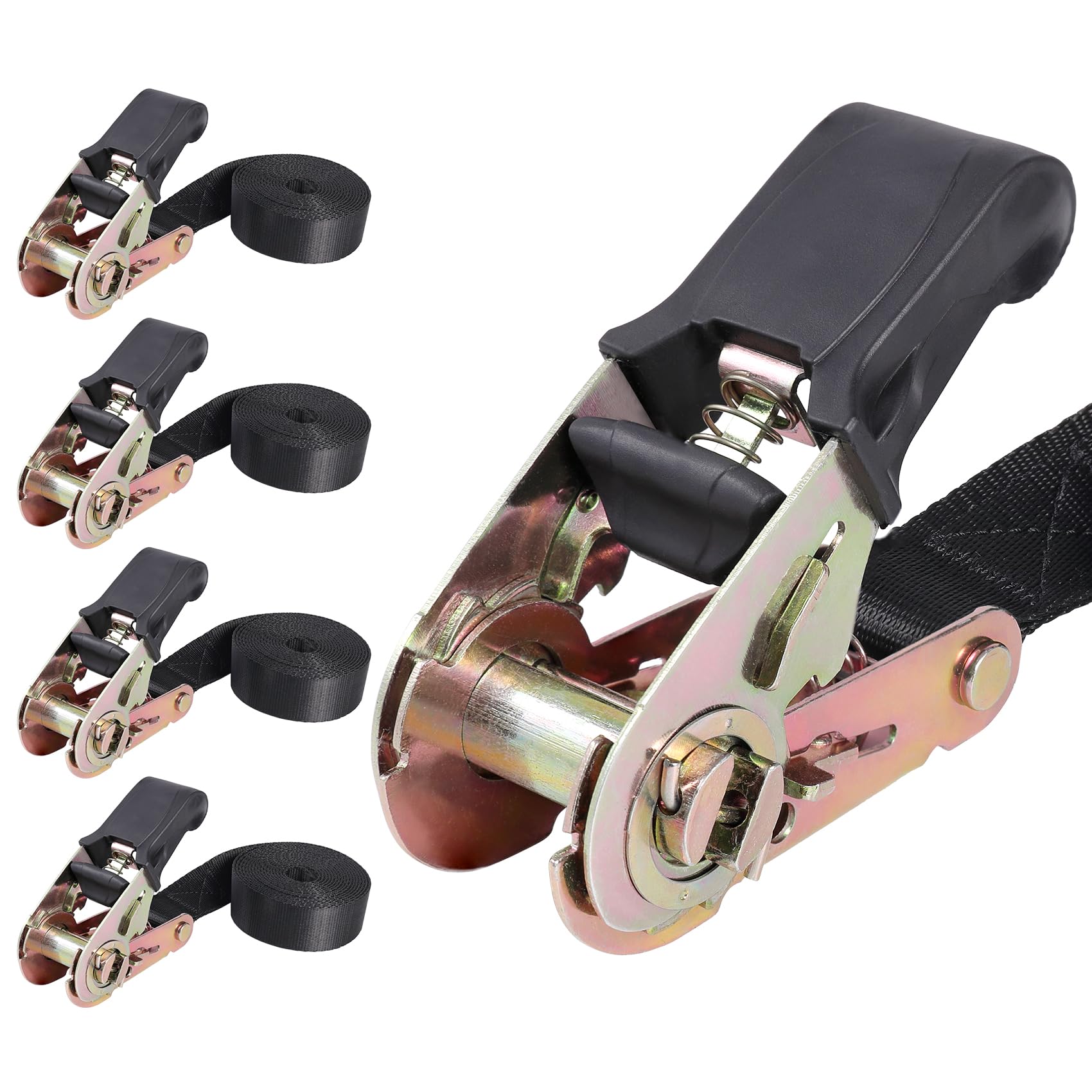 Masterwise Endless Ratchet Strap, Black Ratchet Straps Heavy Duty Tie Down Straps 1 Inch Simple Strap for Motorcycles, Trailer, Kayak, Cargo, Roof Rack (1in x 8ft-4pcs)