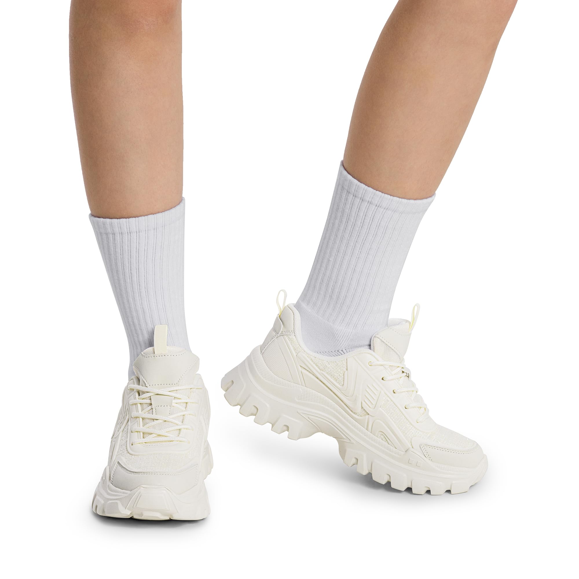 DREAM PAIRS Women's Platform Chunky Fashion Sneakers Y2K Maeve Lace-Up Comfortable Sneakers Casual Walking Shoes.,Size 7.5,White,SDFN2419W - Image 7