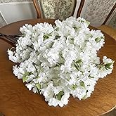 SHMDYHA 5-Piece Set of Artificial Cherry Blossom Branches for Spring and Summer Interior Decoration, Artificial Flowers Suitable for DIY Garden Home, Wedding, Family Office, Party 33.5 inches (White)