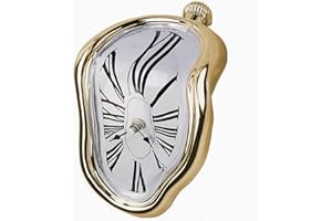 OHmaker Melting Clock Dali Melted Clock Gift Decor Art Inspired Wall Clock Twisted Shelf Hanging Surrealist for Decorative Shop Office Home Desk Roman Gold…