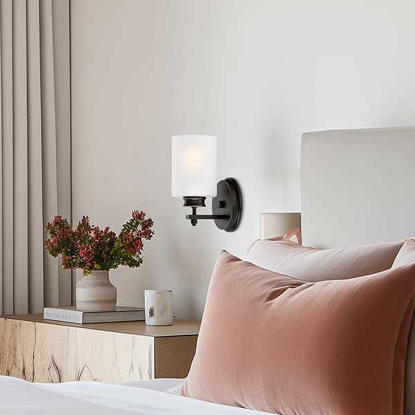 KIRA HOME PHOEBE 8″ MODERN WALL SCONCE WITH FROSTED SEEDED GLASS CYLINDER SHADE, INDUSTRIAL WALL LIGHT WITH CYLINDER GLASS SHADE, OIL-RUBBED BRONZE FINISH