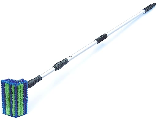 EXCOLO Wasser-durchlauf Teleskop-Rohr 4m lang Plus Reinigungsbürste Wasch-bürste mit weichen Borsten für Solaranlage PV-Dach-
