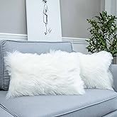LIGICKY Set of 2 Decorative White Lumbar Faux Fur Throw Pillow Cover Luxury Series Rectangle Soft Plush Pillow Case Cushion Cover for Couch Sofa Bed (12" x 20")