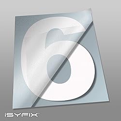 iSYFIX White Vinyl Number 6 (Six) Stickers - 6 Pack