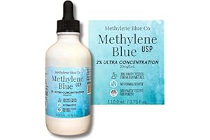 METHYLENE BLUE CO 2% Methylene Blue 3.75 fl oz, USA Made Ultra Concentration Glass Bottle and Dropper Pharmaceutical Grade for Humans Nootropic Supplement - Heavy Metals Tested