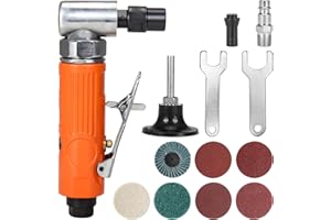 Baisiky 1/4" Mini Air Die Grinder Kit Right Angle 90 Degree Pneumatic Sander 20,000RPM High Speed with 1/4"(6MM) and 1/8"(3MM) Collets for Grinding, Polishing and More