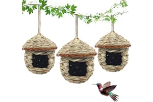 EEAIVNM 3 Pack Hummingbird House, Hand Woven Bird Nest for Outdoors Hanging, Small Grass Bird Houses for Outside, Natural Fiber Bird Hut Roosting Pocket for Finch Canary Chickadee