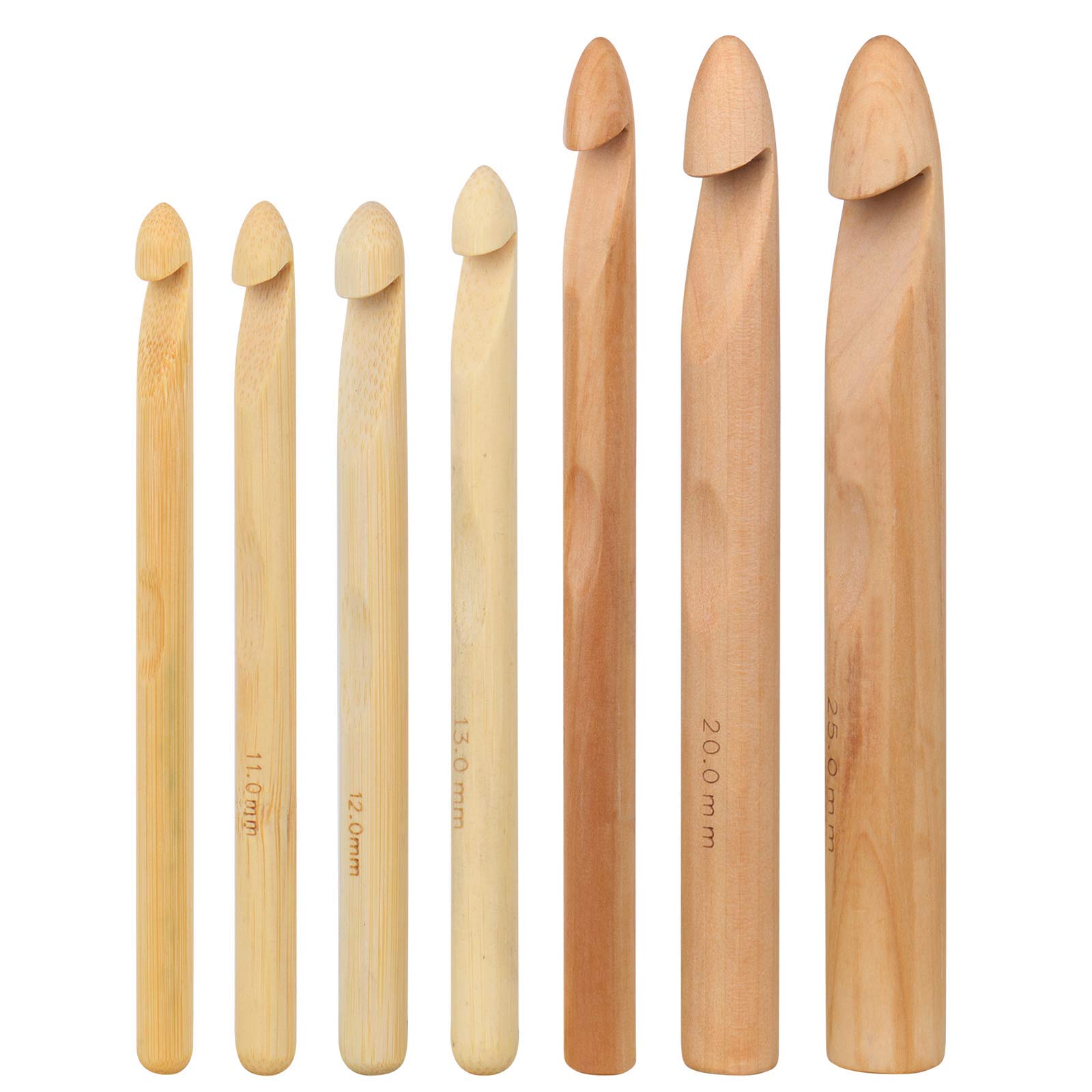Coopay Larger Crochet Hook 7 Pack, Jumbo Crochet Hooks Set Large Size 25/20/15/13/12/11/10mm, Huge Big Crochet Hooks for Super Chunky Wool, Thick Yarn or Rug Blanket Project, Wooden, 20cm