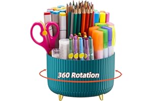 Marbrasse Desk Organizer, 360-Degree Rotating Pen Holder, Desk Organizers and Accessories with 5 Compartments Pencil Organizer, Art Supply Storage Box Caddy for Office, Home（Green）